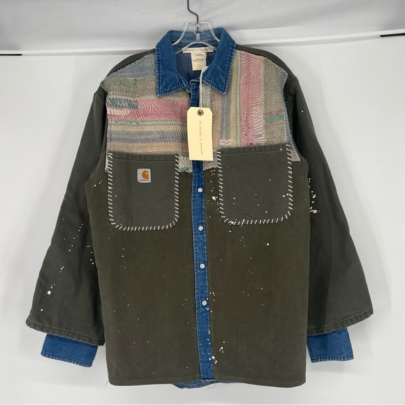 Tricia Fix x Carhartt  Grey Denim Canvas Embroidered Upcycled Jacket XS/S NWT - Picture 2 of 9